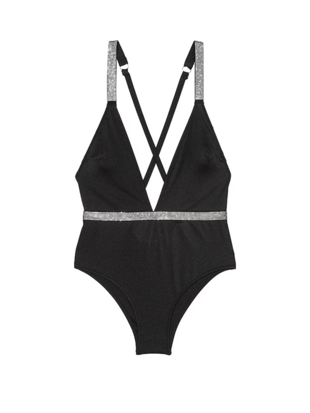 New! Victoria’s Secret Black Shine Plunge Swimsuit Size Medium 34427